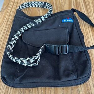 Kavu Black Canvas Crossbody with Black-and-White Rope Strap